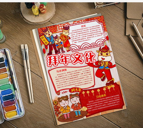 拜年文化春节传统习俗小报手抄报模版word模板下载小报